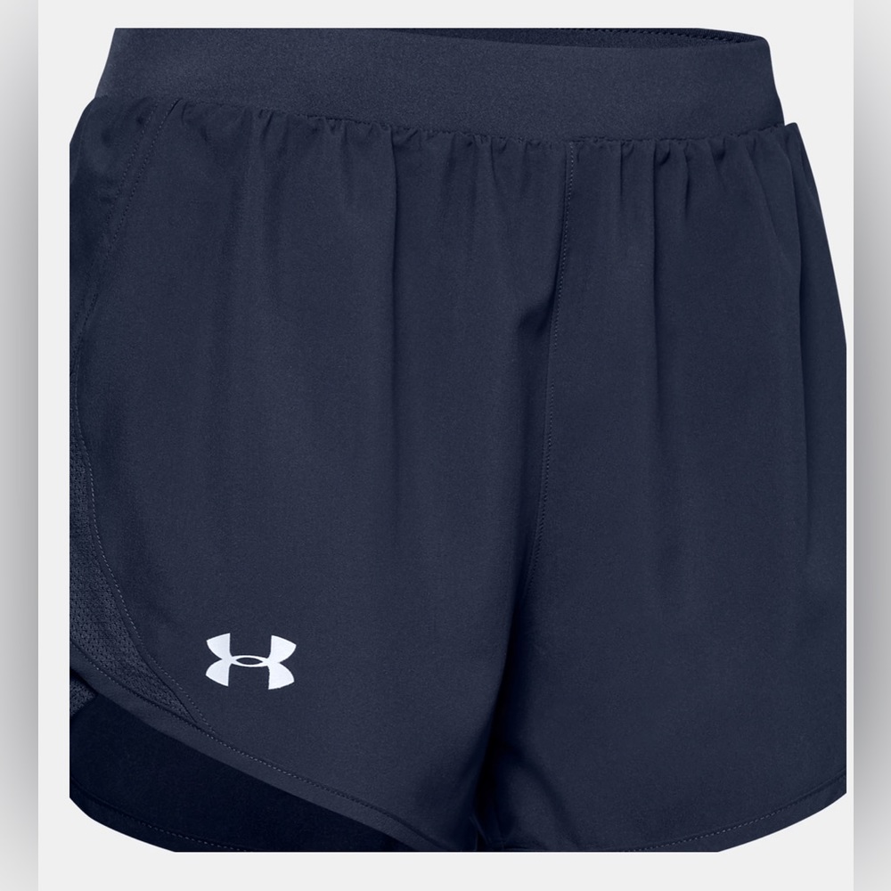 New Under Armour womens Fly by 2.0 Running Shorts, Midnight Navy, L with tags